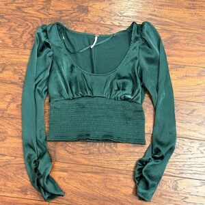 Free People Green Satin Corset Top XS Milkmaid Whimsigoth Medieval Coquette Vamp